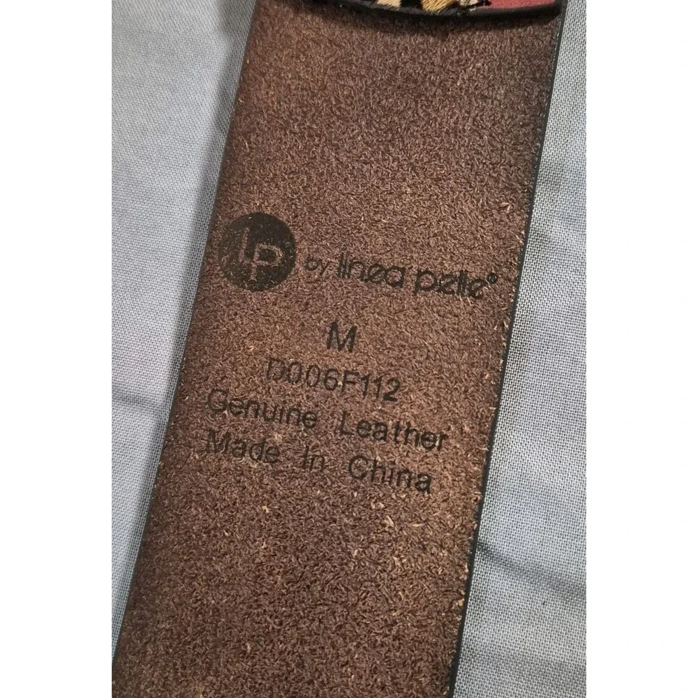 Linea Pelle Leather Mixed Media Panel Waist Belt Womens Size Medium Animal Print